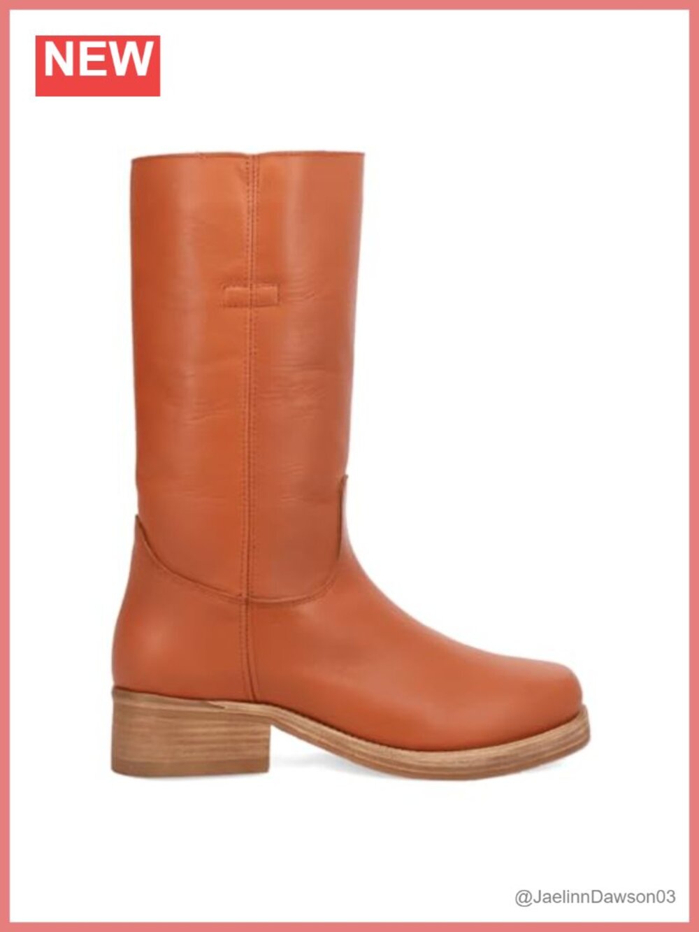 Leather Pull-On Round Toe Mid Calf Boots